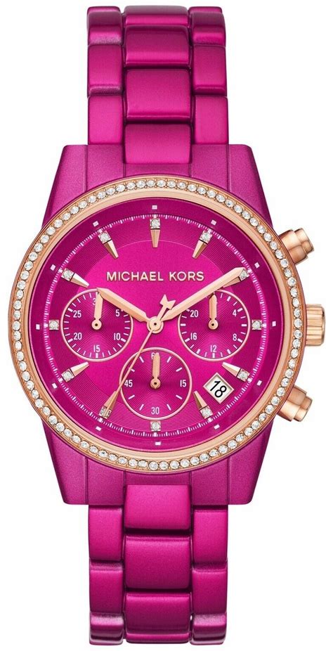 michael kors rose gold watch pink dial|Michael Kors ritz chronograph.